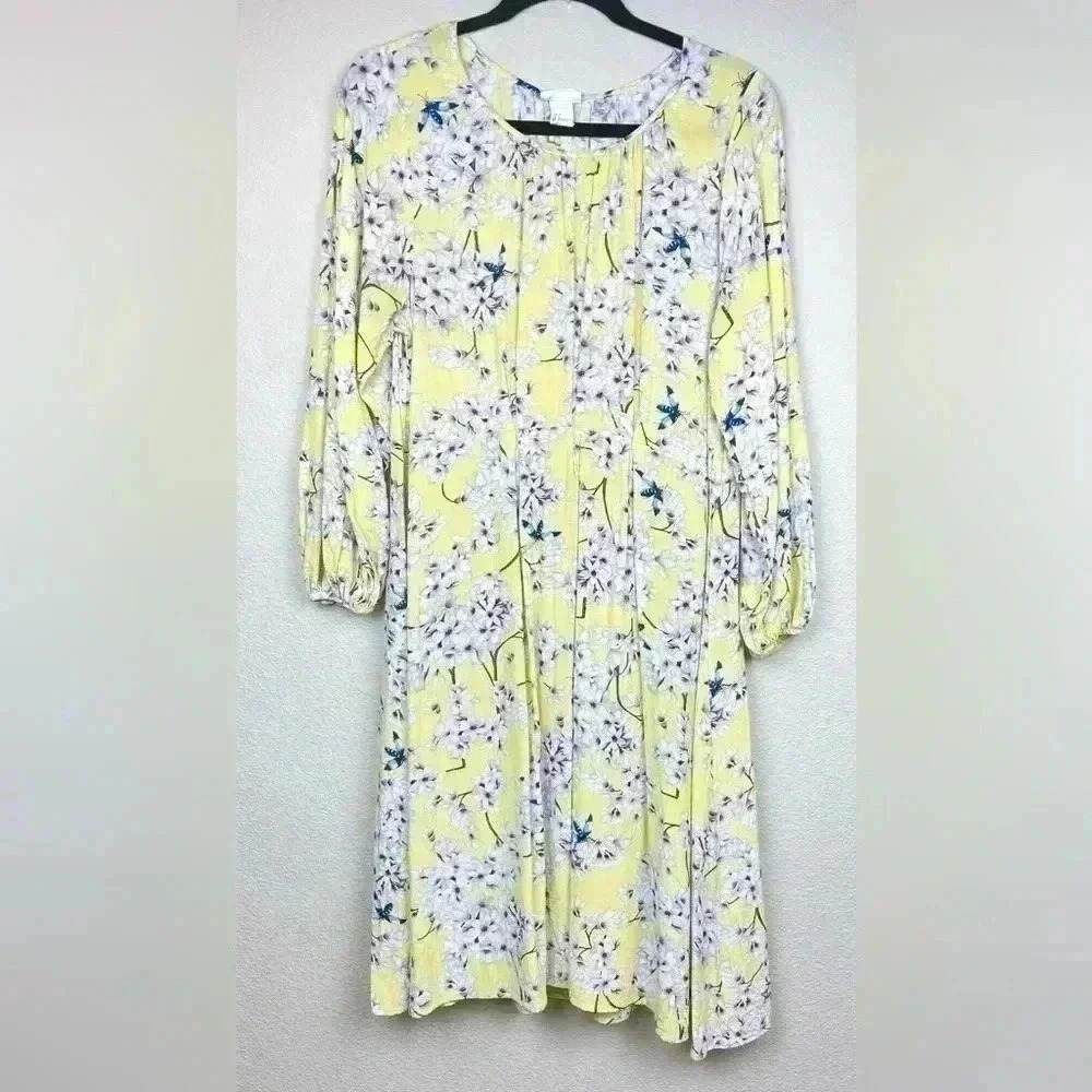 H&M x Anna Glover Women's 8 Textured-Weave Dress Light Yellow Floral Botanical